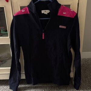 Vineyard Vines Navy and Pink Quarter-Zip Top